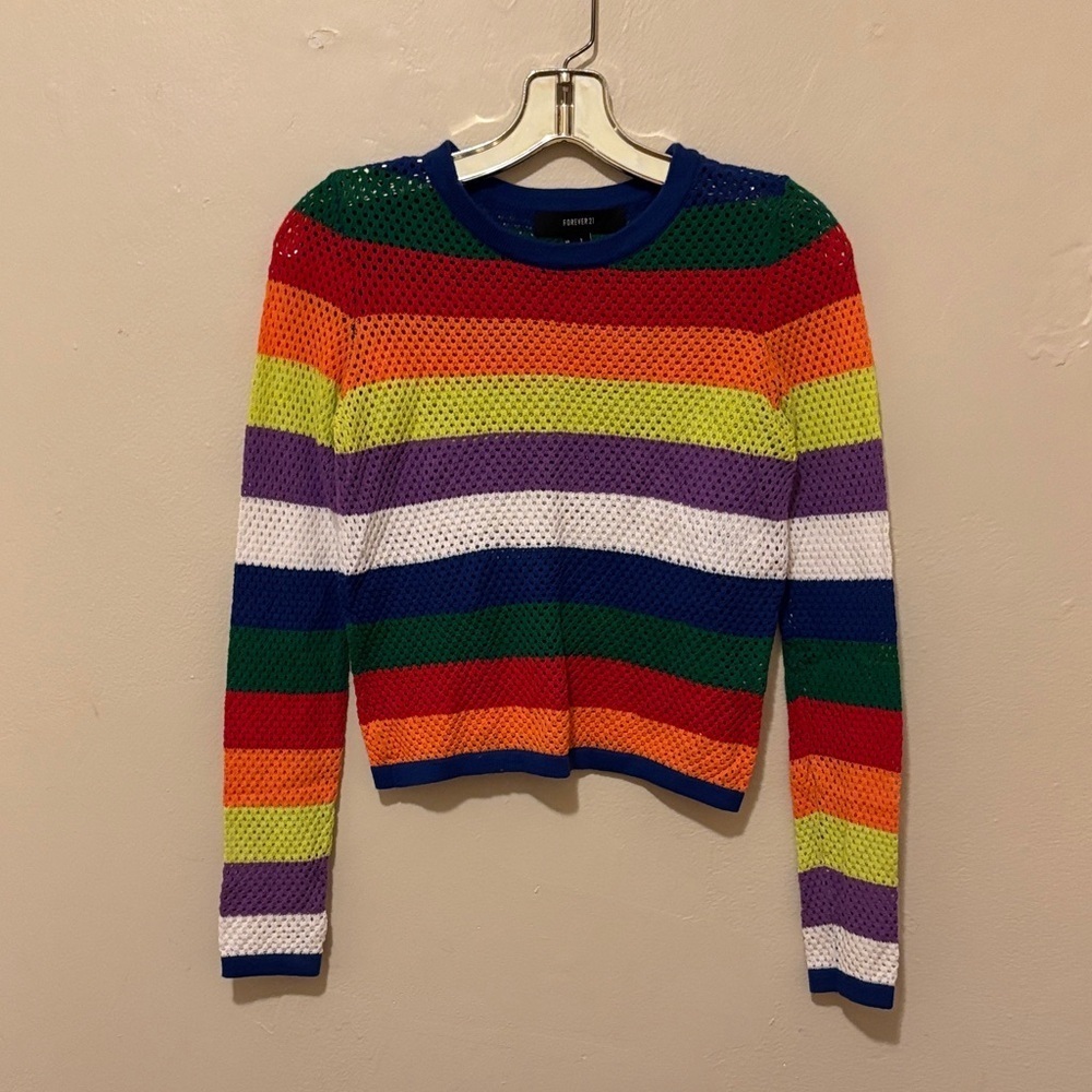 Forever 21 Multicolor Striped Mesh Sweater